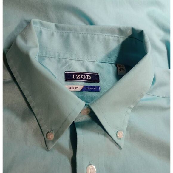 IZOD Mens 16.5 Button Down Long Sleeve Dress Shirt - Light Blue - Picture 4 of 9